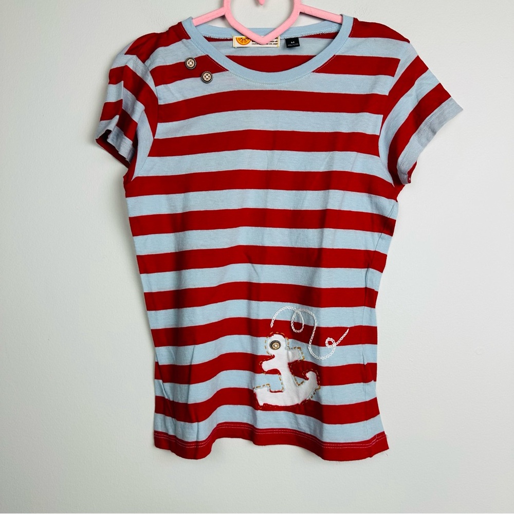 amy tangerine Striped Red and Blue Tee with Anchor Size Medium